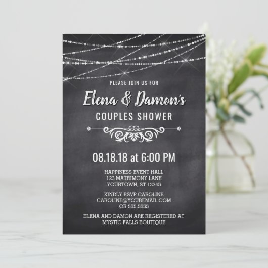 Zomer String Lights Couples Douche Uitnodiging (Staand voorkant)