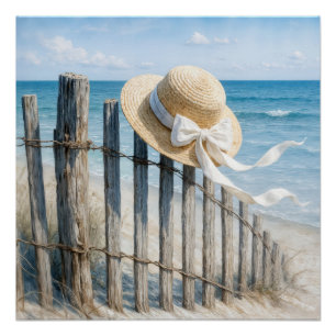 Zomer Strohoed Op Strandhek Perfect Poster
