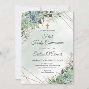 Zomer succulenten eucalyptus groen goud Doop Kaart