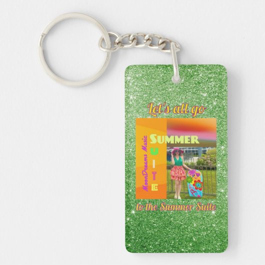 Zomer Suite Groene Achtergrond Sleutelhanger (Voorkant)