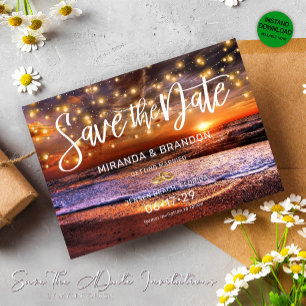 Zomer Sunset Beach Bruiloft Save the Date Kaart