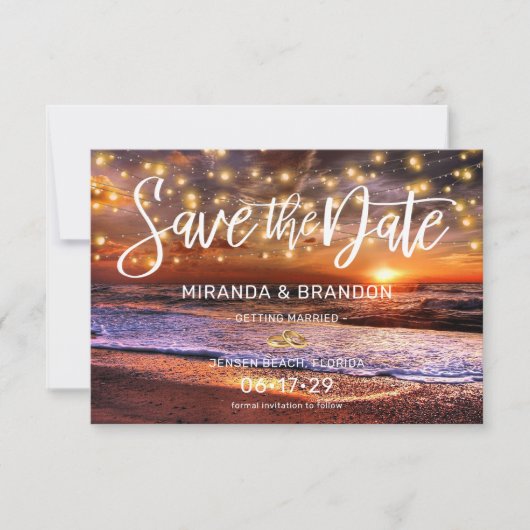 Zomer Sunset Beach Bruiloft Save the Date Kaart (Voorkant)