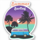 Zomer Surfen Retro Camper Zonsondergang Sticker (Voorkant)