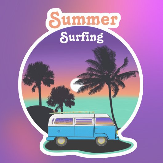 Zomer Surfen Retro Camper Zonsondergang Sticker