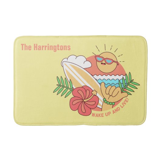 Zomer Surfer aangepaste naam badmatten (Voorkant)