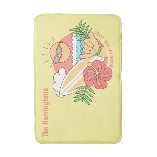 Zomer Surfer aangepaste naam badmatten (Voorkant Verticaal)