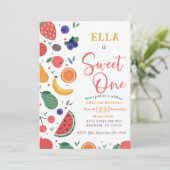 Zomer Sweet One Fruit 1e Verjaardag Uitnodiging (Staand voorkant)