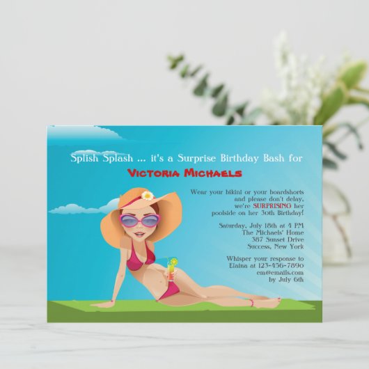 Zomer Tan Verjaardagsfeest Uitnodiging (Staand voorkant)
