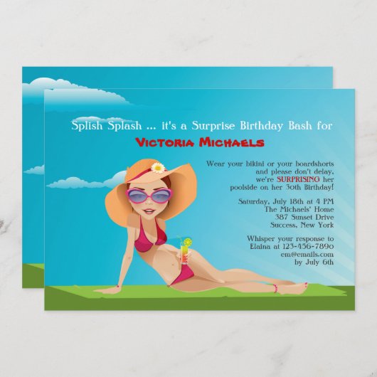 Zomer Tan Verjaardagsfeest Uitnodiging (Voorkant / Achterkant)