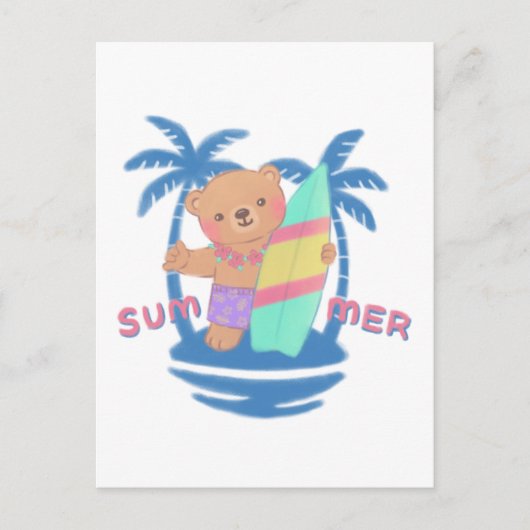 Zomer Teddy Bear Surfer op Hawaï Briefkaart (Voorkant)