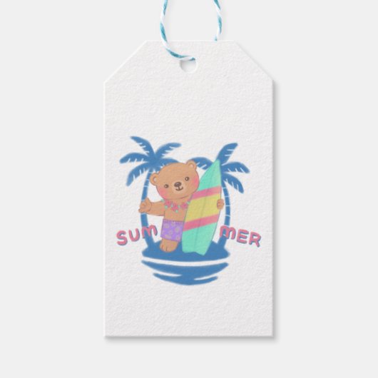 Zomer Teddy Bear Surfer op Hawaï Cadeaulabel (Voorkant)
