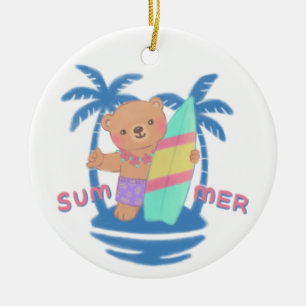 Zomer Teddy Bear Surfer op Hawaï Keramisch Ornament