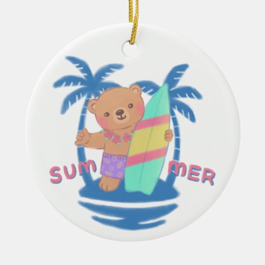Zomer Teddy Bear Surfer op Hawaï Keramisch Ornament (Voorkant)