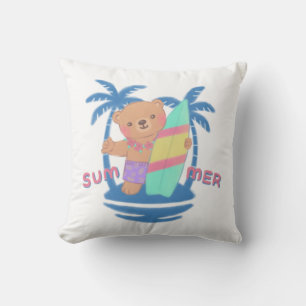 Zomer Teddy Bear Surfer op Hawaï Kussen