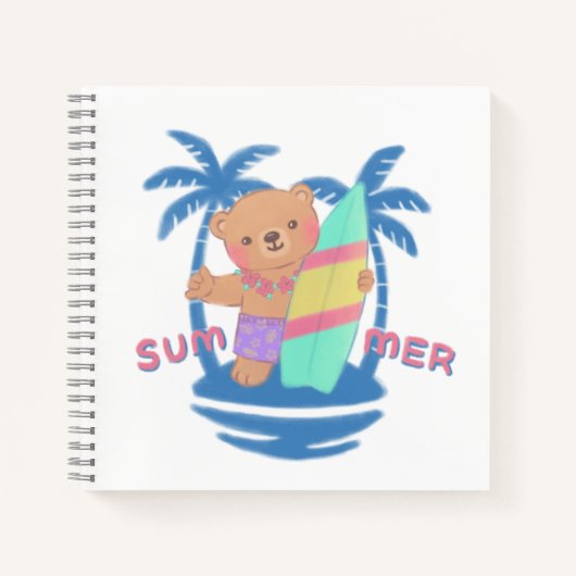 Zomer Teddy Bear Surfer op Hawaï Notitieboek (Voorkant)