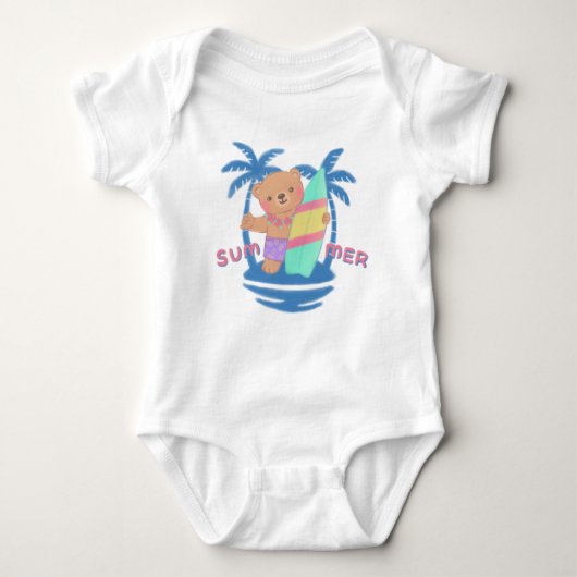 Zomer Teddy Bear Surfer op Hawaï Romper (Voorkant)