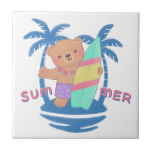 Zomer Teddy Bear Surfer op Hawaï Tegeltje