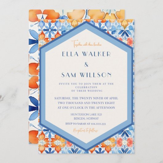 Zomer Tegel Abstract Patroon Bruiloft Kaart (Voorkant / Achterkant)