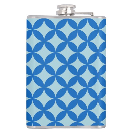 Zomer tegel met azuurblauwe cirkels op baby blauw heupfles (Achterkant)