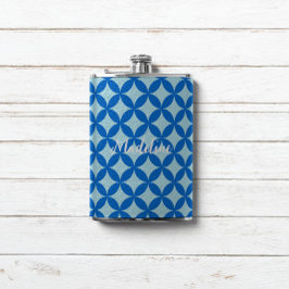 Zomer tegel met azuurblauwe cirkels op baby blauw heupfles