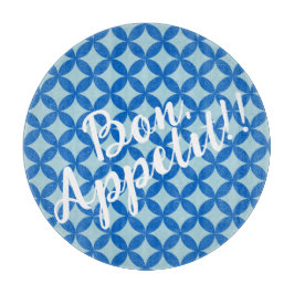 Zomer tegel met azuurblauwe cirkels op baby blauw snijplank