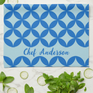 Zomer tegel met azuurblauwe cirkels op baby blauw theedoek