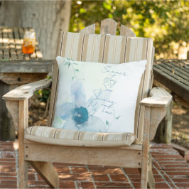 Zomer Tekst Blauw Aquarel Bloemenschildering Buitenkussen