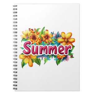 Zomer tekst - Kleurrijke zomer bloemen illustratie Notitieboek