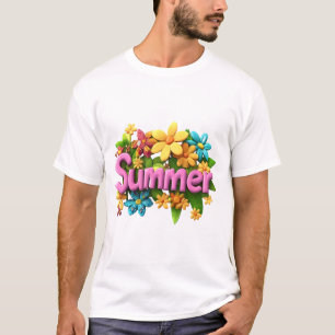 Zomer tekst met bloemen t-shirt