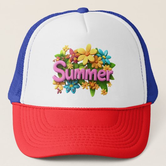 Zomer tekst met bloemen trucker pet (Voorkant)