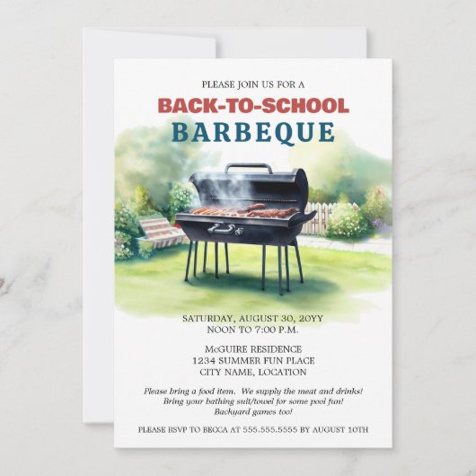 Zomer terug naar school BBQ-feest Kaart (Voorkant)