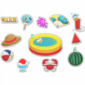 Zomer thema collage zwembad bal ijsje schattig kin sticker (Voorkant)