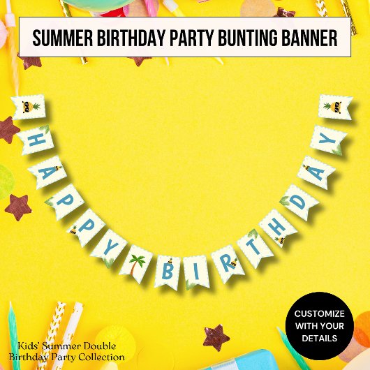 Zomer Thema Kids Verjaardagsfeestje bunting banner