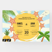 Zomer Thema Kinderen Dubbele Verjaardagsviering Spandoek (Horizontaal)