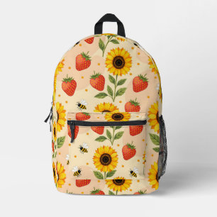 Zomer thema met zonnebloemen en aardbeien bedrukte rugzak