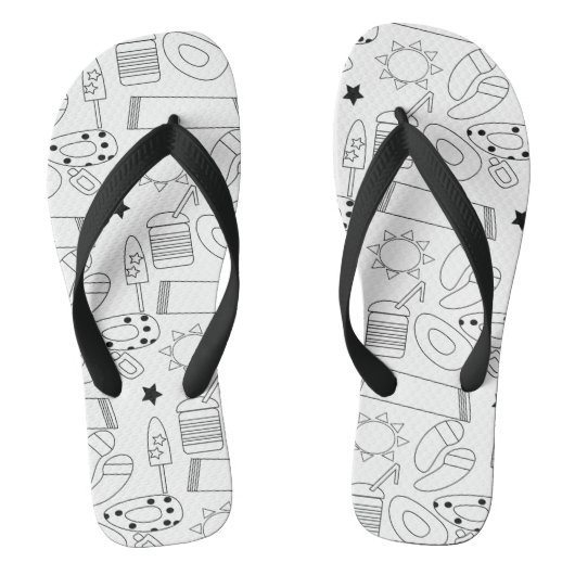 Zomer Thema Strand Zwarte Witte Naam Flip Flops (Voetbed)