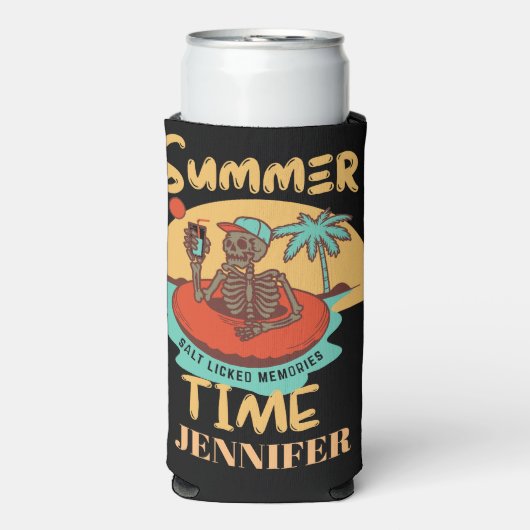 Zomer tijd, aangepaste naam grappige strand vakant seltzer blikjeskoeler (Seltzer Voorkant)