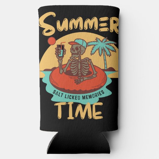 Zomer tijd, aangepaste naam grappige strand vakant seltzer blikjeskoeler (Achterkant)