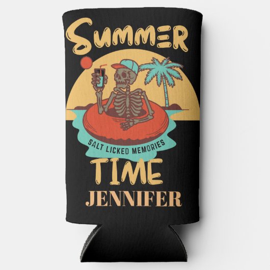 Zomer tijd, aangepaste naam grappige strand vakant seltzer blikjeskoeler (Voorkant)