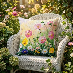 Zomer tijd. Kleurrijke bloemen. Kunst. Buitenkussen