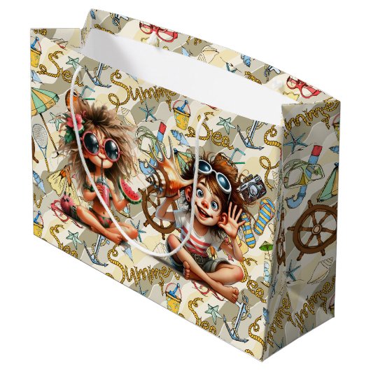 Zomer-tijdvun-omslagpapier Groot Cadeauzakje (Achterkant Gekanteld)