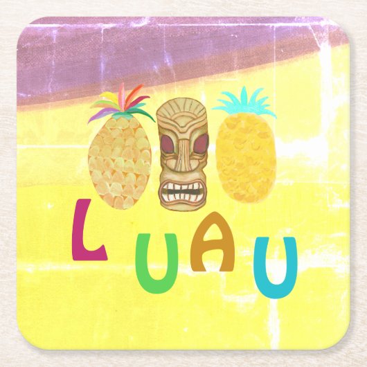 Zomer Tiki Ananas Luau Kartonnen Onderzetters (Voorkant)