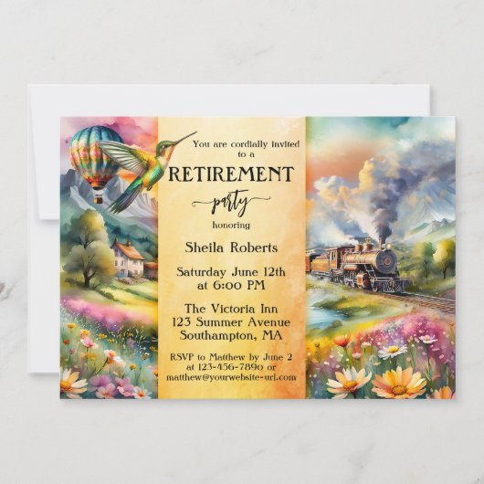 Zomer Trein Waterverf Reizen Pensioen Partij Kaart (Voorkant)