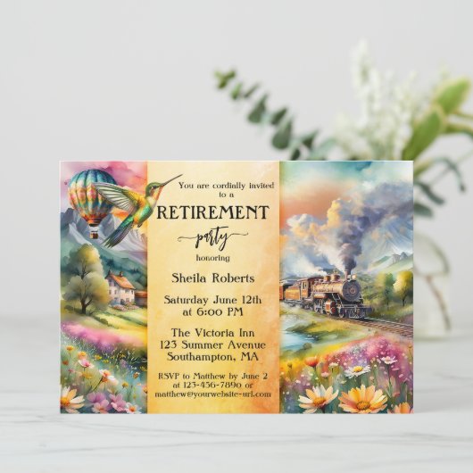 Zomer Trein Waterverf Reizen Pensioen Partij Kaart (Staand voorkant)
