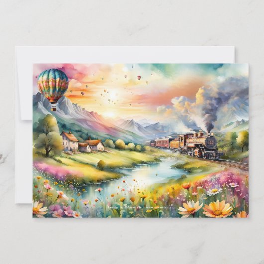 Zomer Trein Waterverf Reizen Pensioen Partij Kaart (Achterkant)