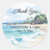 Zomer Tropical Beach Bruiloft Dank u Favor Ronde Sticker (Voorkant)