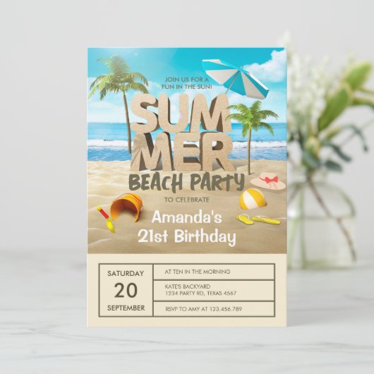 Zomer Tropical Beach Party Volwassen Verjaardag Kaart (Staand voorkant)