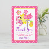 Zomer Tropical Flamingo & Papegaai Verjaardag Bedankkaart (Staand voorkant)