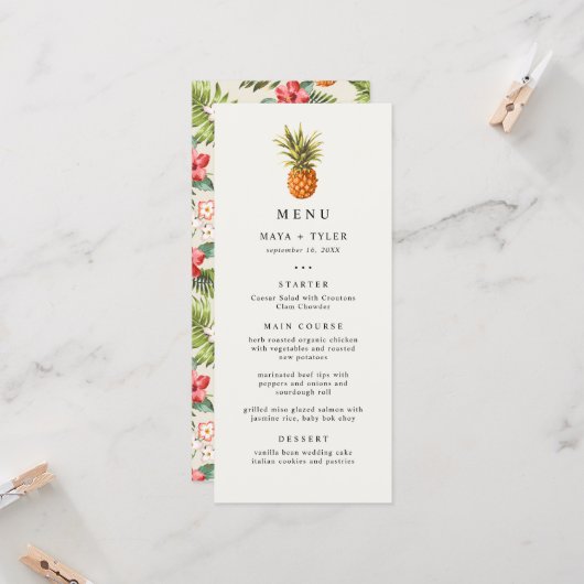 Zomer Tropisch Ananas Patroon Trouwmenu (Voorkant / Achterkant in situ)