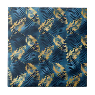 Zomer Tropisch Blauw Palm Bladeren Patroon Tegeltje